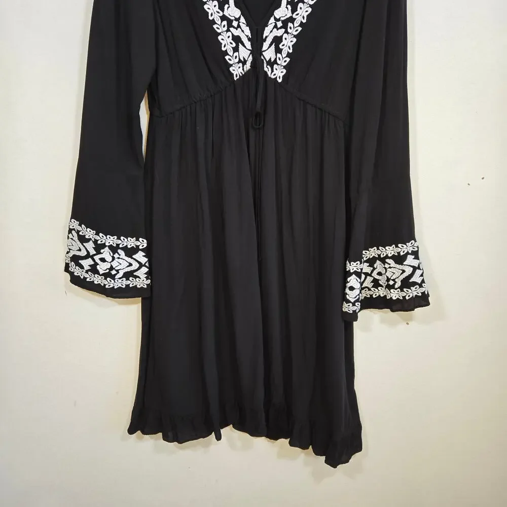 Stetson Black With White Embroidery Dress. Size Large - Picture 5 of 10
